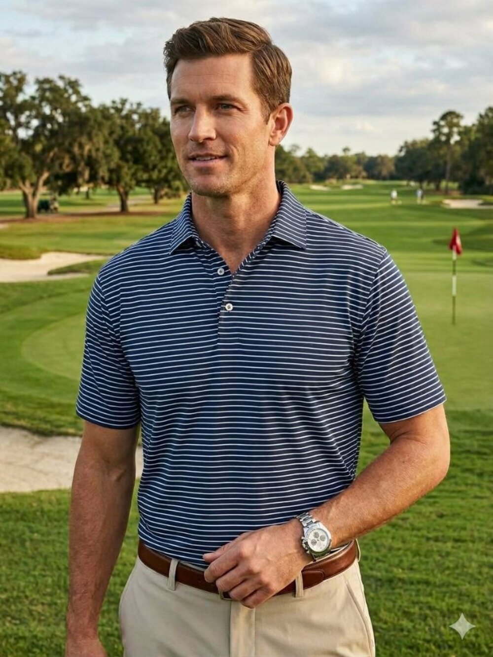 Peter Millar Summer Comfort Jubilee Striped Polo Navy Blue Light Gray Medium